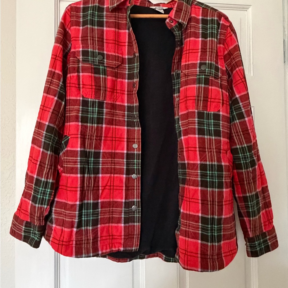 Duluth Trading Company Free Swingin' Lined Flannel Shirt Jac Red Plaid